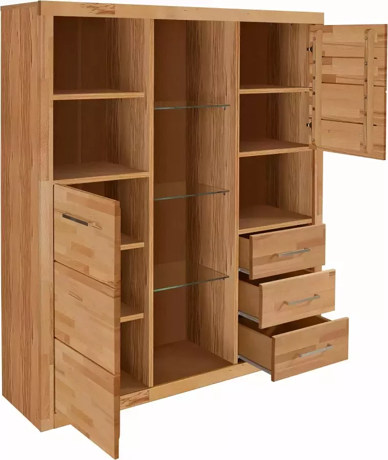 Home affaire Highboard Ribe 130cm breed 145cm hoog fronten massief hout 12 vakken - Foto 2