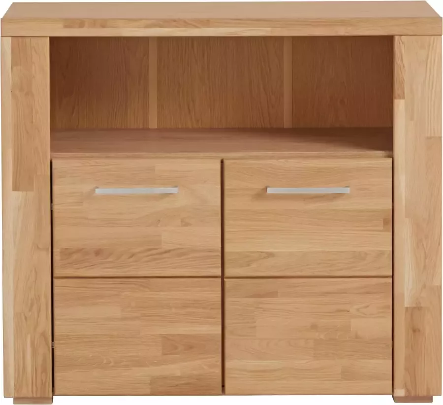 Home affaire Kast Celle 90cm breed 35 cm diep fronten massief hout massief houtmateriaal metalen handgrepen 3 brede vakken - Foto 4