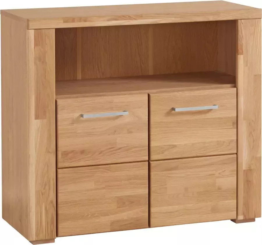 Home affaire Kast Celle 90cm breed 35 cm diep fronten massief hout massief houtmateriaal metalen handgrepen 3 brede vakken - Foto 2