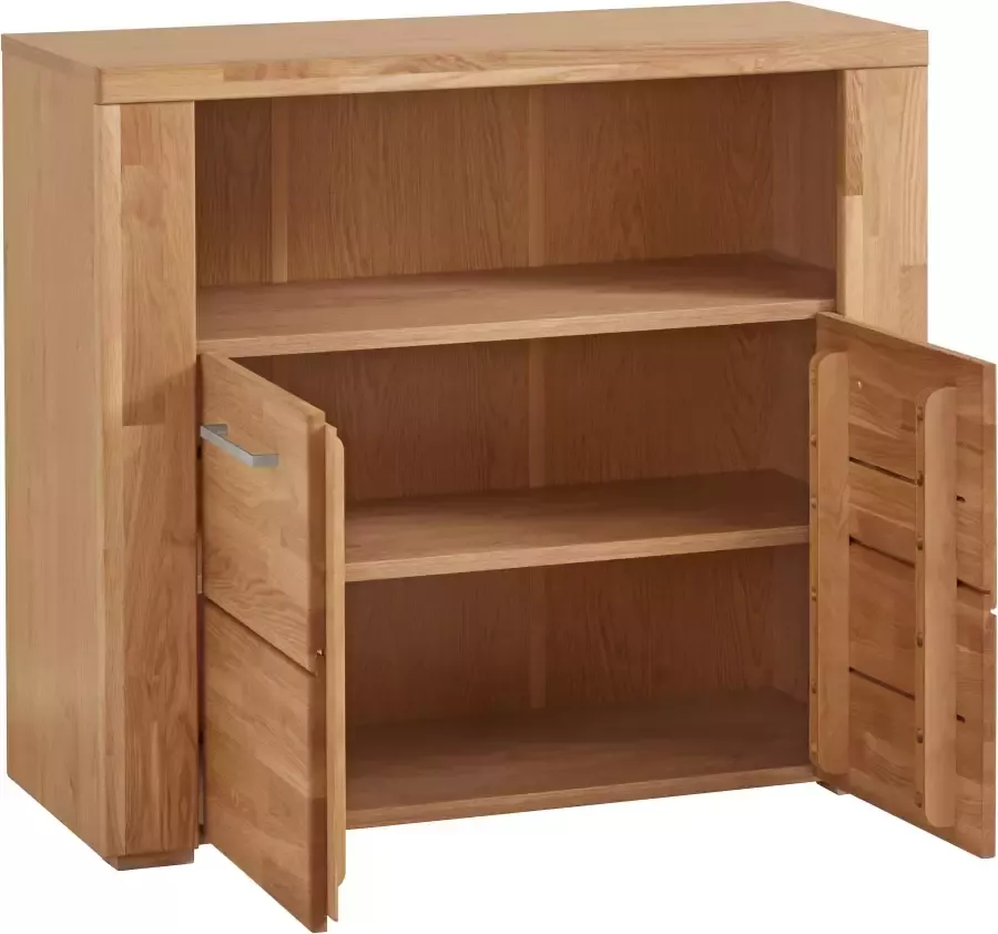 Home affaire Kast Celle 90cm breed 35 cm diep fronten massief hout massief houtmateriaal metalen handgrepen 3 brede vakken - Foto 3