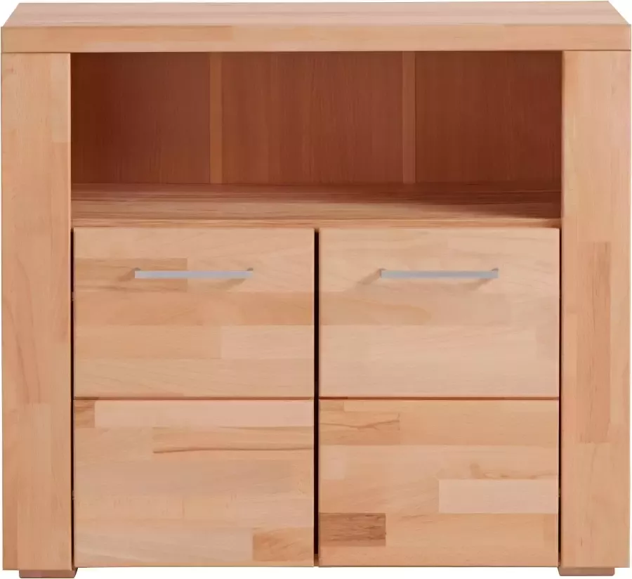 Home affaire Kast Celle 90cm breed 35 cm diep fronten massief hout massief houtmateriaal metalen handgrepen 3 brede vakken - Foto 5