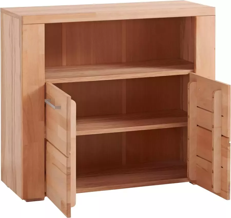 Home affaire Kast Celle 90cm breed 35 cm diep fronten massief hout massief houtmateriaal metalen handgrepen 3 brede vakken - Foto 2
