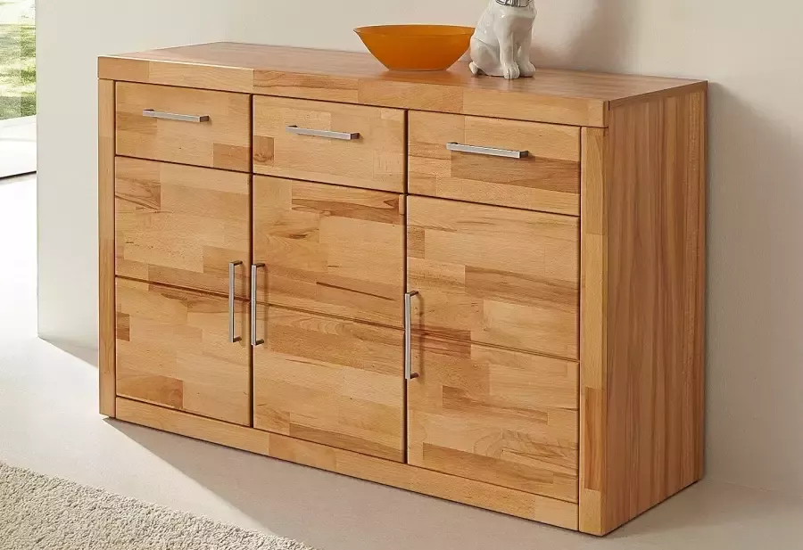 Home affaire Dressoir Logo 130cm breed 42 cm diep fronten massief hout 2 brede vakken - Foto 5