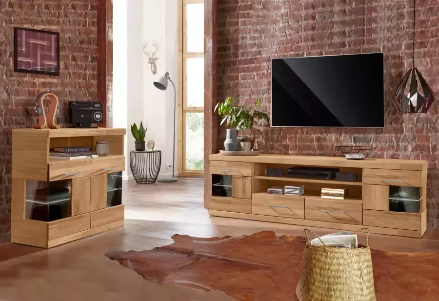 Home affaire Kast Ribe 85cm breed 35 cm diep fronten massief hout 2 deuren met glazen inzet - Foto 3