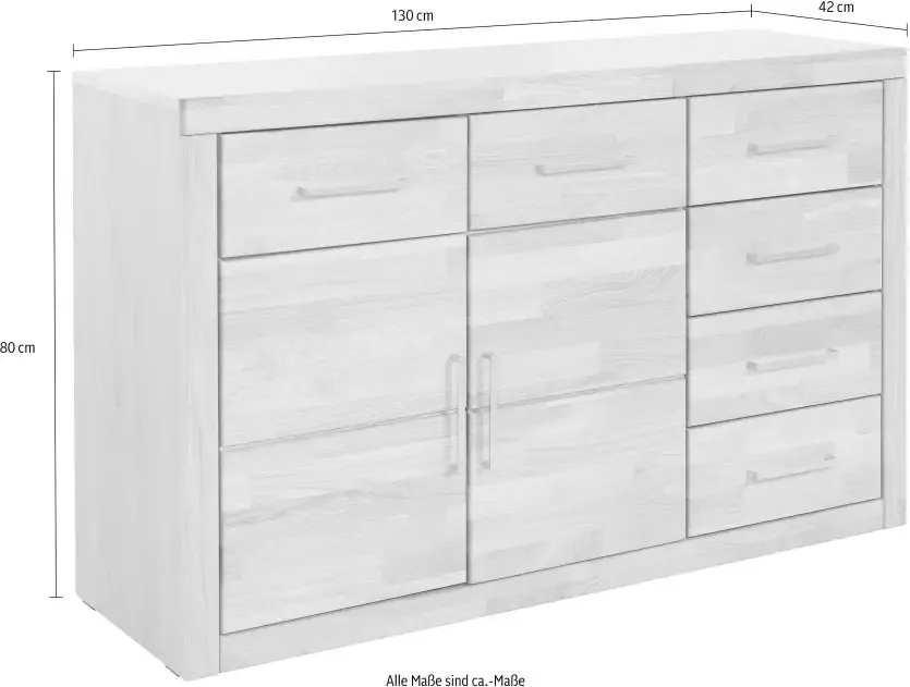 Home affaire Dressoir Trondheim 130cm breed 42 cm diep fronten massief hout metalen handgrepen