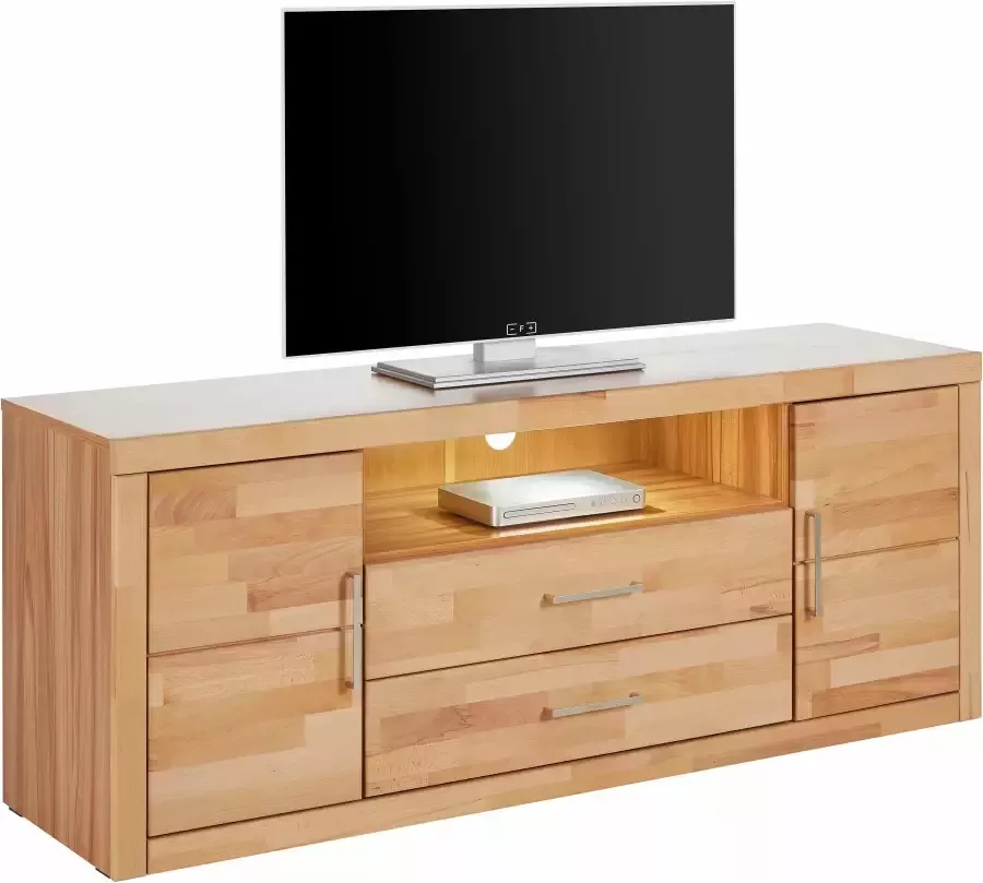 Home affaire Tv-meubel Logo 160cm breed 42 cm diep fronten massief hout kabeldoorvoer