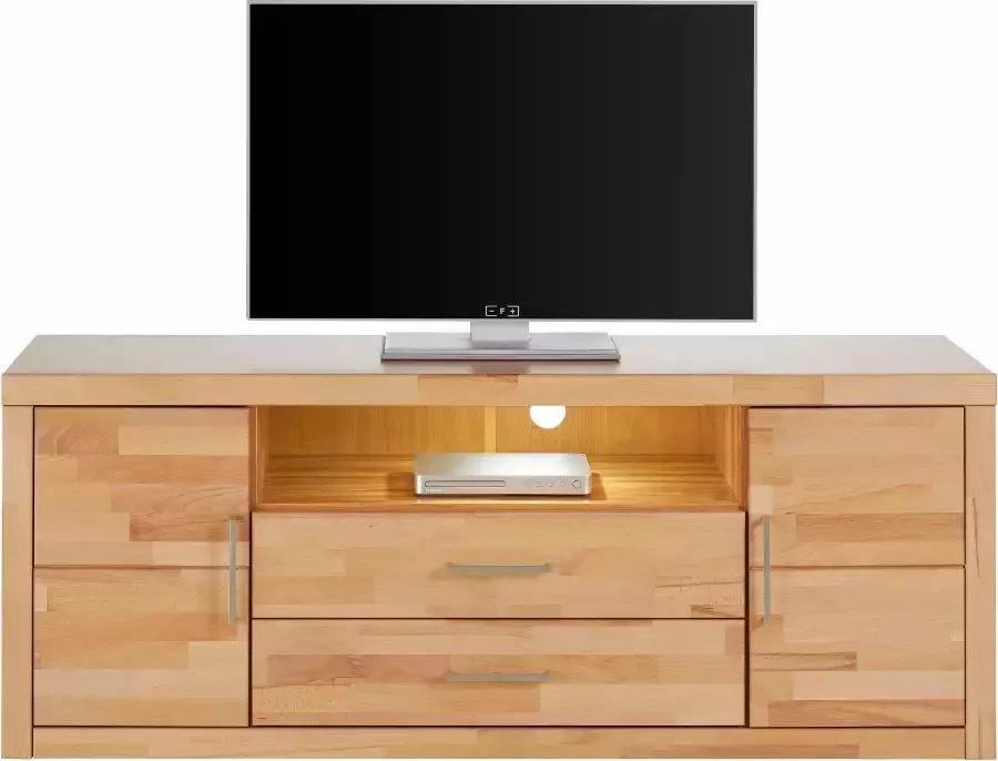 Home affaire Tv-meubel Logo 160cm breed 42 cm diep fronten massief hout kabeldoorvoer - Foto 2