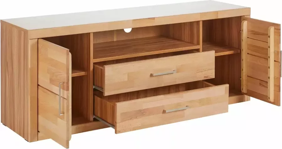 Home affaire Tv-meubel Logo 160cm breed 42 cm diep fronten massief hout kabeldoorvoer - Foto 8