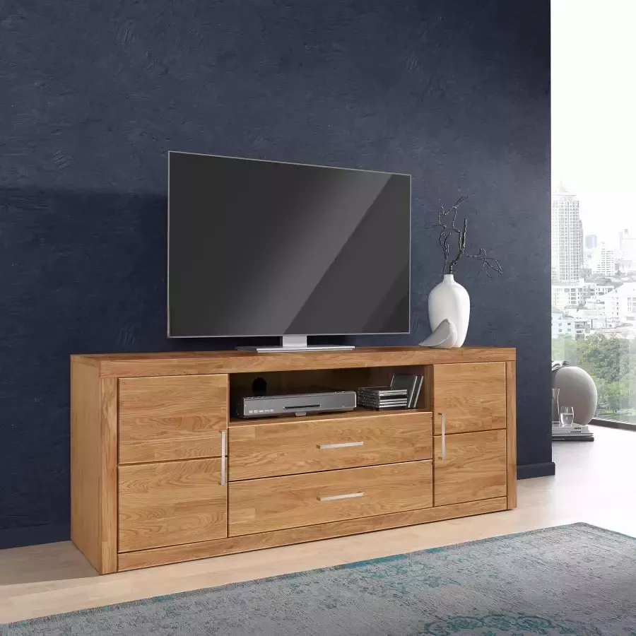 Home affaire Tv-meubel Logo 160cm breed 42 cm diep fronten massief hout kabeldoorvoer