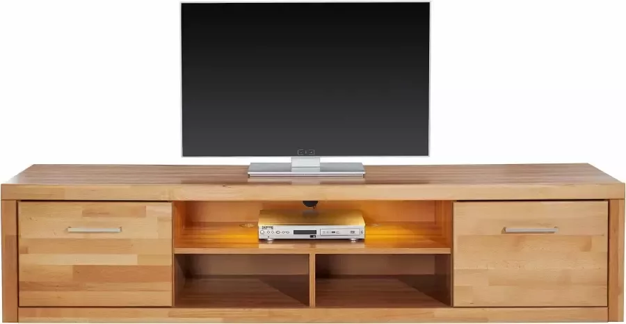 Home affaire Tv-meubel Logo 200cm breed 42 cm diep fronten massief hout kabeldoorvoer - Foto 6