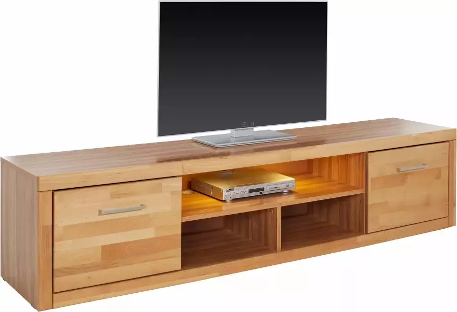 Home affaire Tv-meubel Logo 200cm breed 42 cm diep fronten massief hout kabeldoorvoer - Foto 2