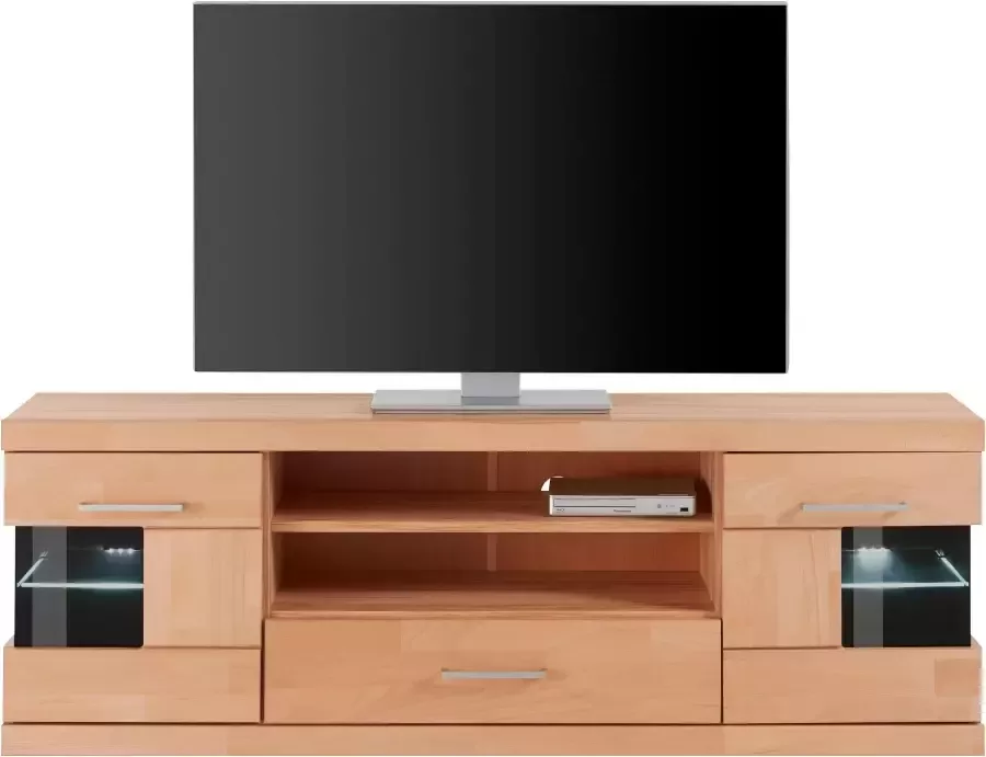 Home affaire Tv-meubel Ribe 160cm breed 55cm hoog Corpus houtmateriaal glazen inzet van gehard glas planken verstelbaar - Foto 2