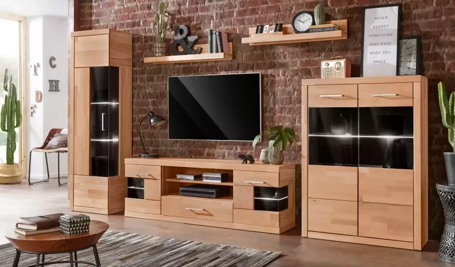 Home affaire Tv-meubel Ribe 160cm breed 55cm hoog Corpus houtmateriaal glazen inzet van gehard glas planken verstelbaar - Foto 6