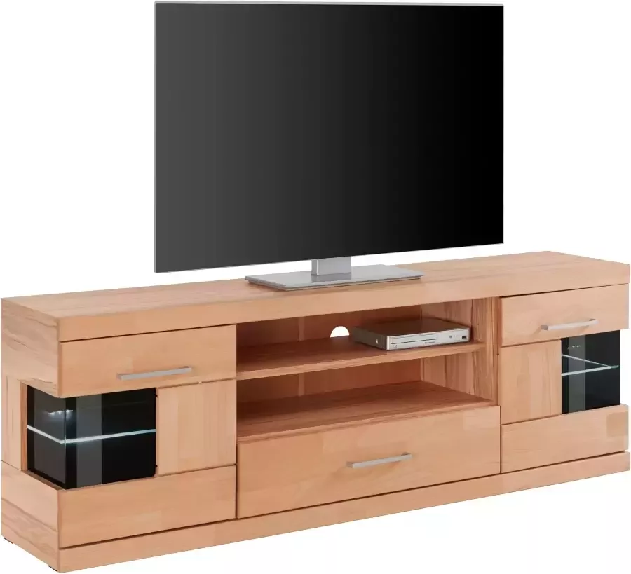 Home affaire Tv-meubel Ribe 160cm breed 55cm hoog Corpus houtmateriaal glazen inzet van gehard glas planken verstelbaar