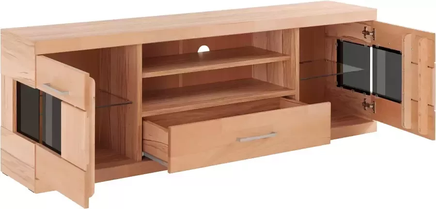 Home affaire Tv-meubel Ribe 160cm breed 55cm hoog Corpus houtmateriaal glazen inzet van gehard glas planken verstelbaar - Foto 10