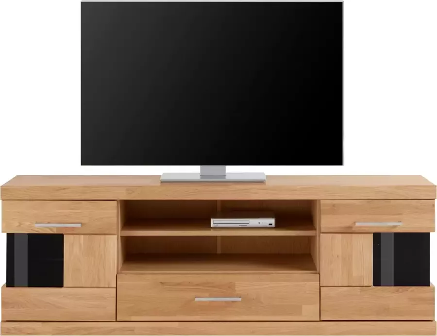 Home affaire Tv-meubel Ribe 160cm breed 55cm hoog Corpus houtmateriaal glazen inzet van gehard glas planken verstelbaar - Foto 2