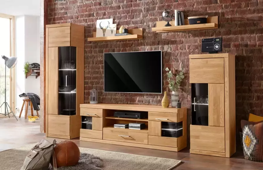 Home affaire Tv-meubel Ribe 160cm breed 55cm hoog Corpus houtmateriaal glazen inzet van gehard glas planken verstelbaar - Foto 6