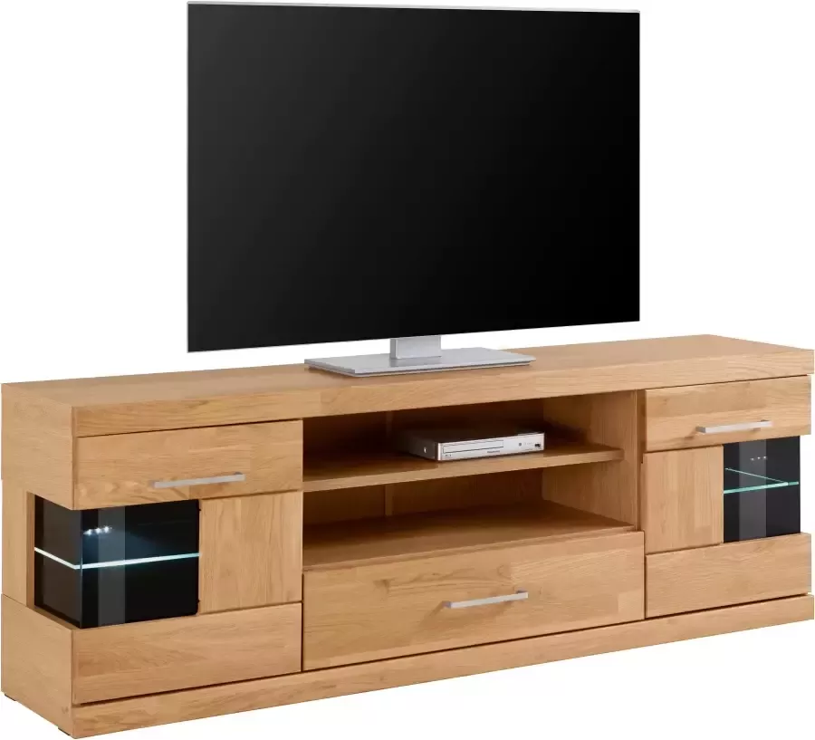 Home affaire Tv-meubel Ribe 160cm breed 55cm hoog Corpus houtmateriaal glazen inzet van gehard glas planken verstelbaar