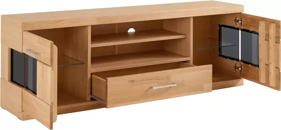 Home affaire Tv-meubel Ribe 160cm breed 55cm hoog Corpus houtmateriaal glazen inzet van gehard glas planken verstelbaar - Foto 11