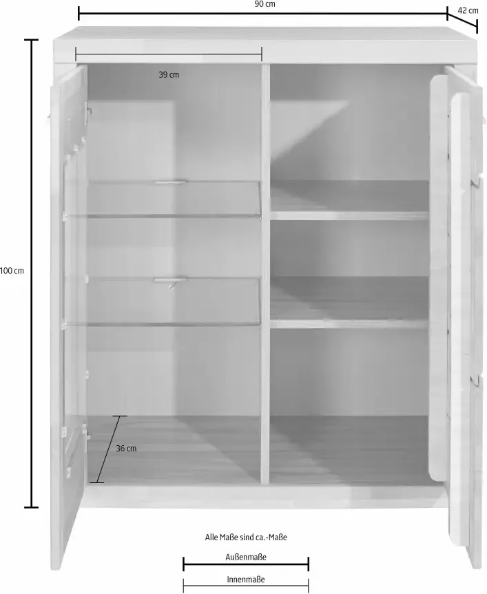 Home affaire Vitrinekast Logo 100cm hoog 42 cm diep fronten massief hout 6 vakken variabele bodems - Foto 4