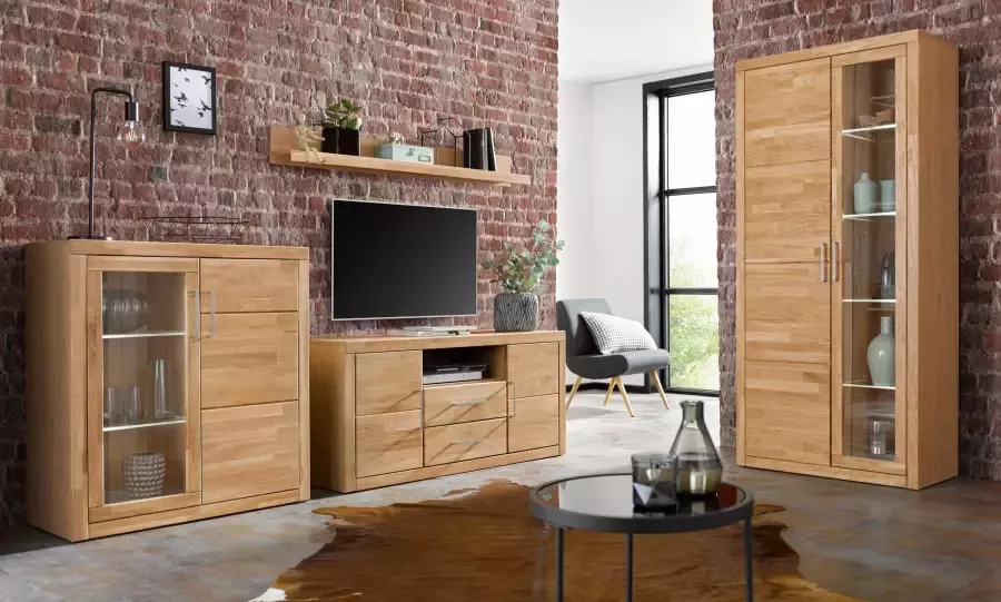 Home affaire Vitrinekast Logo 190cm hoog 42 cm diep fronten massief hout 10 vakken - Foto 3