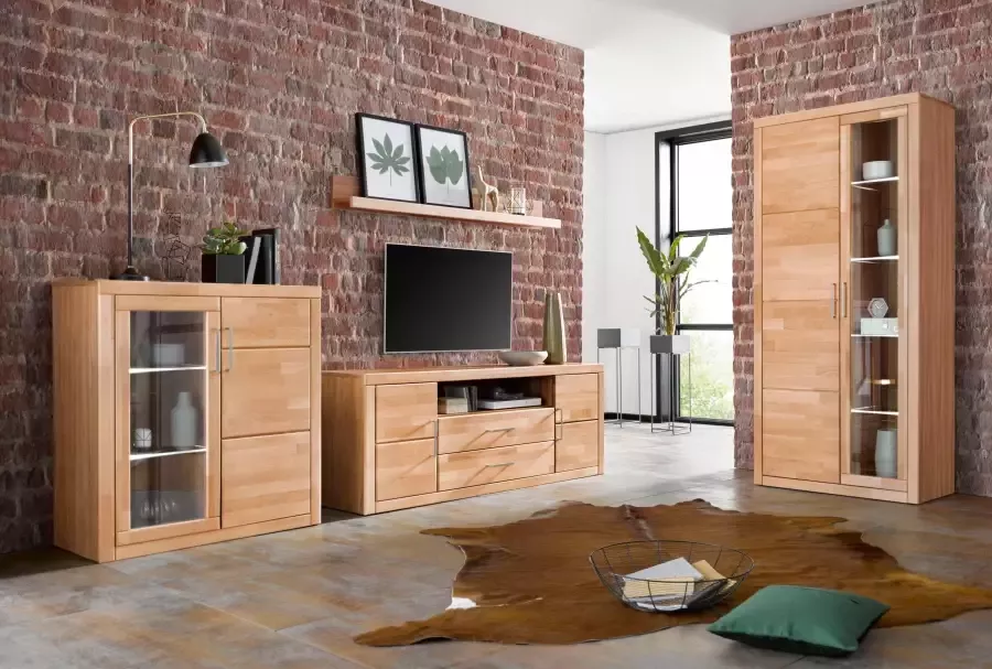 Home affaire Vitrinekast Logo 190cm hoog 42 cm diep fronten massief hout 10 vakken - Foto 5