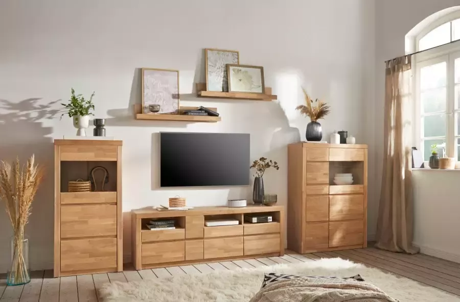 Home affaire Vitrinekast Silkeborg mooie greeploze look gedeeltelijk massief