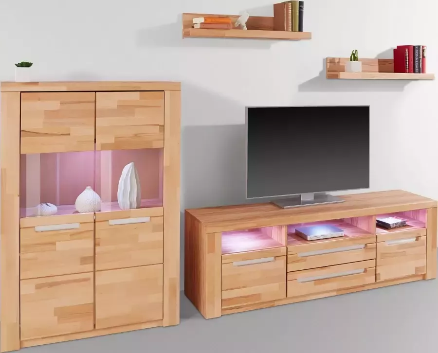 Home affaire Wandmeubel Kolding gedeeltelijk massief hout (set 4-delig)