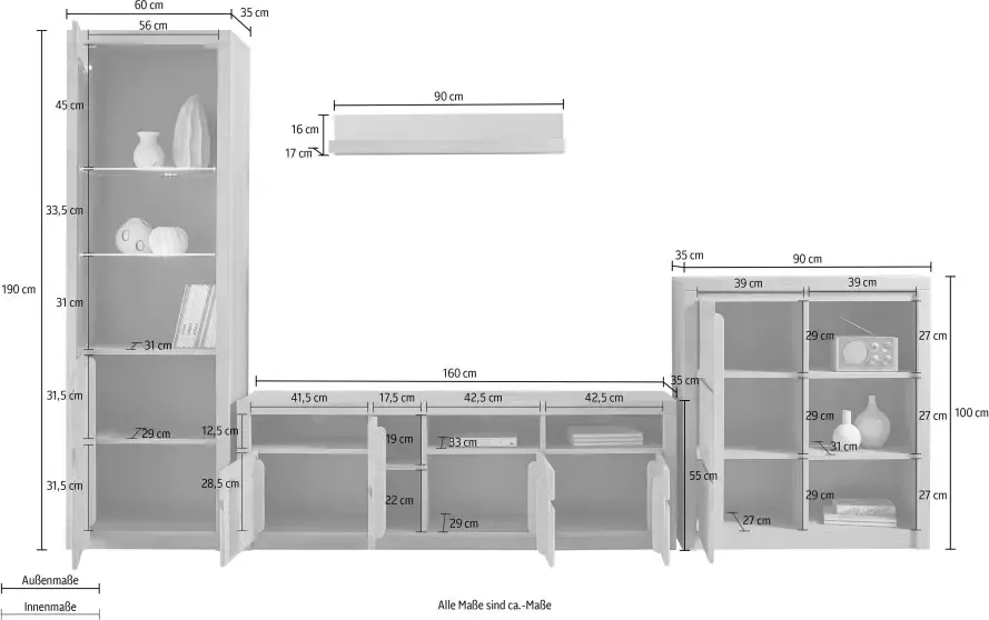Home affaire Wandmeubel Silkeborg gedeeltelijk massief hout (set 4-delig) - Foto 3