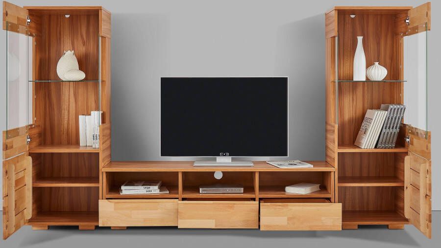Home affaire Wandmeubel Vetro fronten massief hout lichaam houtvezelplaat gripgaten Vloeren gedeeltelijk verplaatsbaar kabeldoorvoer bij TV gedeelte (set 3 stuks) - Foto 8