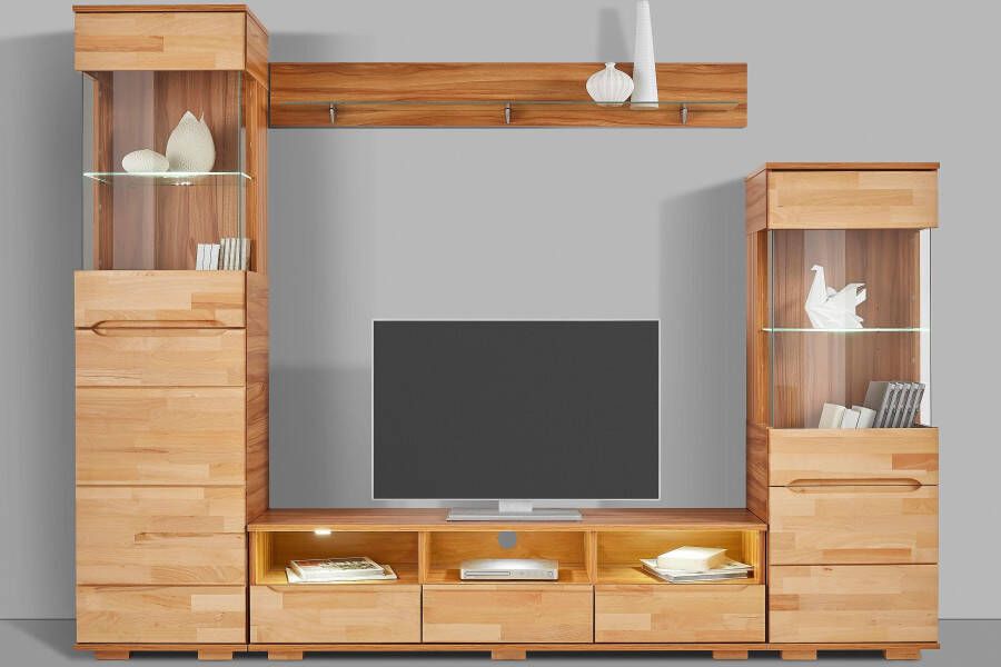 Home affaire Wandmeubel Vetro fronten massief hout lichaam houtvezelplaat gripgaten Vloeren gedeeltelijk verplaatsbaar kabeldoorvoer bij TV gedeelte (set 4-delig) - Foto 5