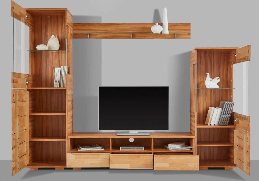 Home affaire Wandmeubel Vetro fronten massief hout lichaam houtvezelplaat gripgaten Vloeren gedeeltelijk verplaatsbaar kabeldoorvoer bij TV gedeelte (set 4-delig) - Foto 4