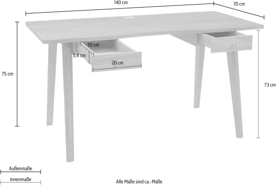 Woodman Bureau Peer in scandinavisch design tafelpoten van massief eiken - Foto 2