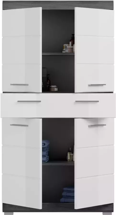 INOSIGN Halfhoge kast Siena Badkamermeubels Badkamerkast 4 deuren 1 lade breedte 74 cm - Foto 4