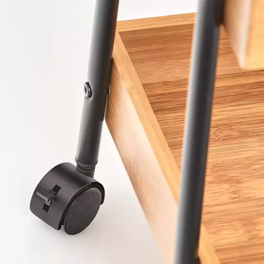 Zeller Present Decoratieve plank Bijzetwagen bamboe metaal zwart (1 stuk)