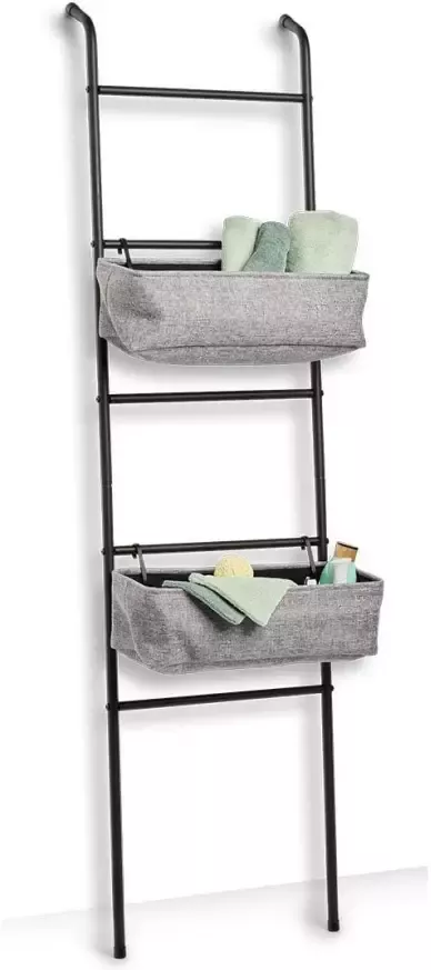 Zeller Present Decoratieve plank Ladder-rek m. 2 manden metaal zwart grijs (1 stuk) - Foto 6