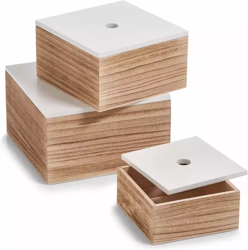 Zeller Present Opbergbox set van 3 hout wit naturel - Foto 3