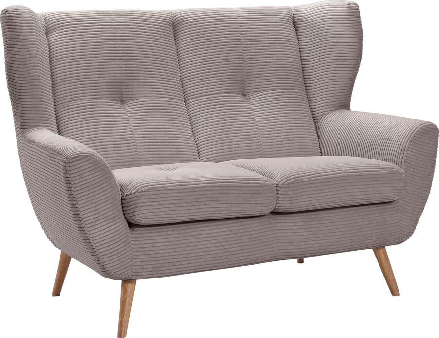 Exxpo sofa fashion 2-zitsbank ALVESTA loungesofa keukensofa hoog zitcomfort oorbacken sofa gezellige rugleuning met knoopstiksels en hoge houten voeten in cord - Foto 3