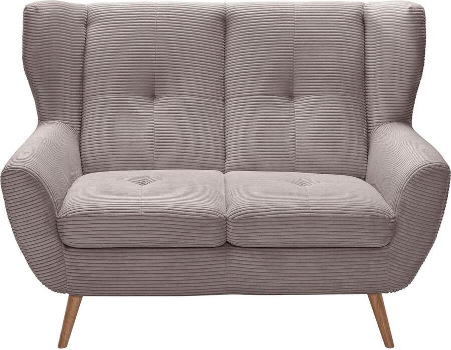 Exxpo sofa fashion 2-zitsbank ALVESTA loungesofa keukensofa hoog zitcomfort oorbacken sofa gezellige rugleuning met knoopstiksels en hoge houten voeten in cord