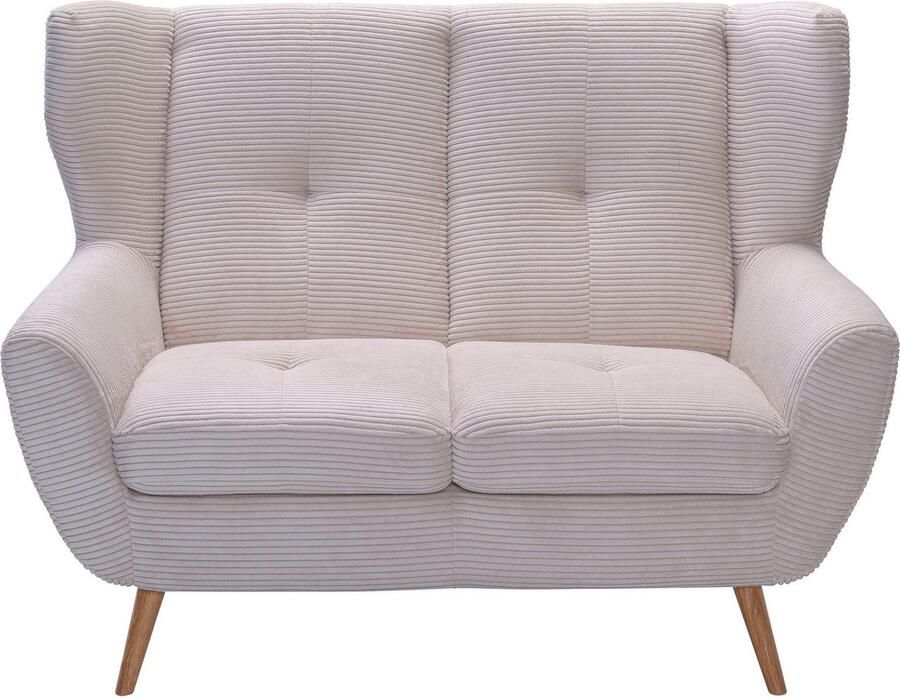 Exxpo sofa fashion 2-zitsbank ALVESTA loungesofa keukensofa hoog zitcomfort oorbacken sofa gezellige rugleuning met knoopstiksels en hoge houten voeten in cord