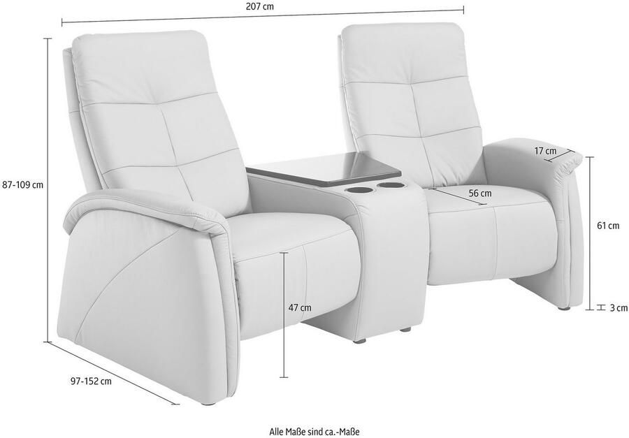 Exxpo sofa fashion 2-zitsbank Tivoli bioscoopbank comfortabel met relaxfunctie geïntegreerd tafelplateau en bergruimte