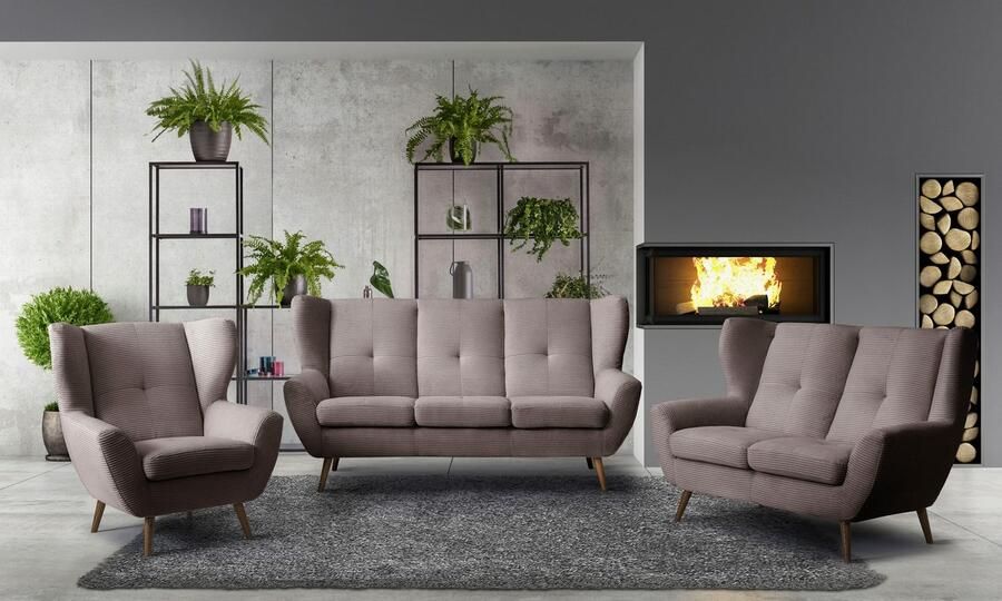 Exxpo sofa fashion 2-zitsbank ALVESTA loungesofa keukensofa hoog zitcomfort oorbacken sofa gezellige rugleuning met knoopstiksels en hoge houten voeten in cord - Foto 2