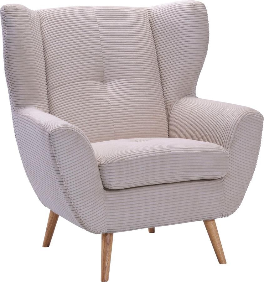 Exxpo sofa fashion Fauteuil ALVESTA oortstoel loungesofa met hoog zitcomfort gezellige rugleuning met knoopstiksels en hoge houten voeten in cord - Foto 4