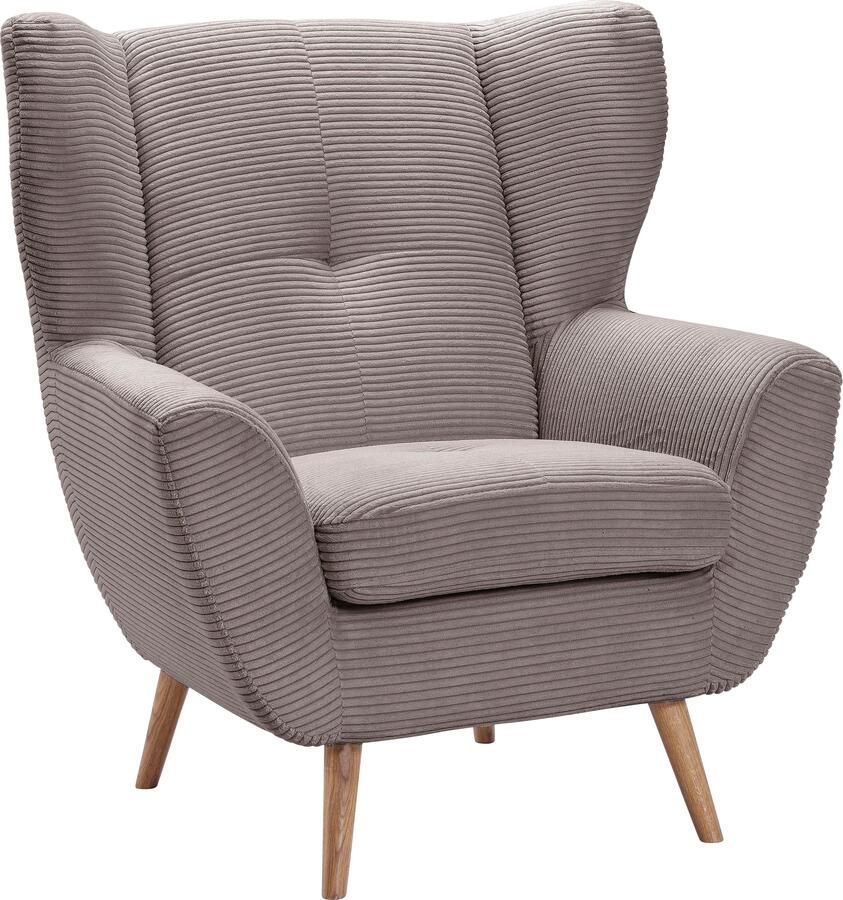 Exxpo sofa fashion Fauteuil ALVESTA oortstoel loungesofa met hoog zitcomfort gezellige rugleuning met knoopstiksels en hoge houten voeten in cord - Foto 4