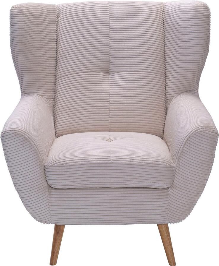 Exxpo sofa fashion Fauteuil ALVESTA oortstoel loungesofa met hoog zitcomfort gezellige rugleuning met knoopstiksels en hoge houten voeten in cord