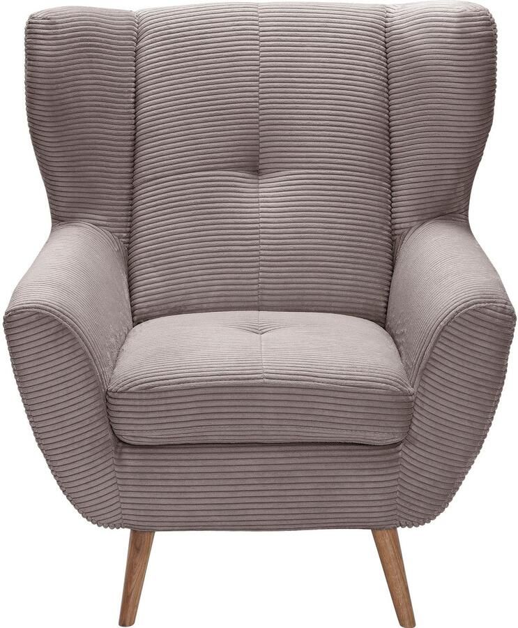 Exxpo sofa fashion Fauteuil ALVESTA oortstoel loungesofa met hoog zitcomfort gezellige rugleuning met knoopstiksels en hoge houten voeten in cord