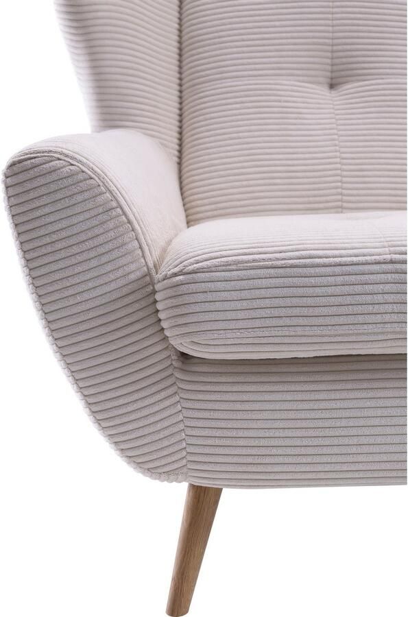 Exxpo sofa fashion Fauteuil ALVESTA oortstoel loungesofa met hoog zitcomfort gezellige rugleuning met knoopstiksels en hoge houten voeten in cord - Foto 2