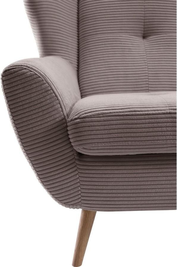 Exxpo sofa fashion Fauteuil ALVESTA oortstoel loungesofa met hoog zitcomfort gezellige rugleuning met knoopstiksels en hoge houten voeten in cord - Foto 2