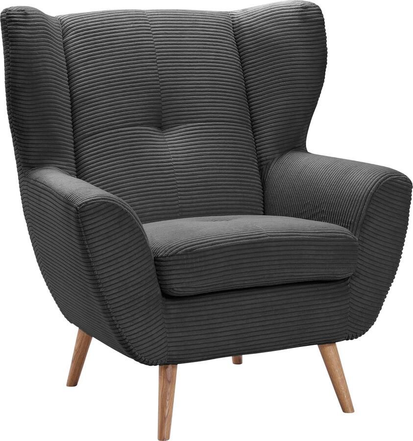 Exxpo sofa fashion Fauteuil ALVESTA oortstoel loungesofa met hoog zitcomfort gezellige rugleuning met knoopstiksels en hoge houten voeten in cord - Foto 4
