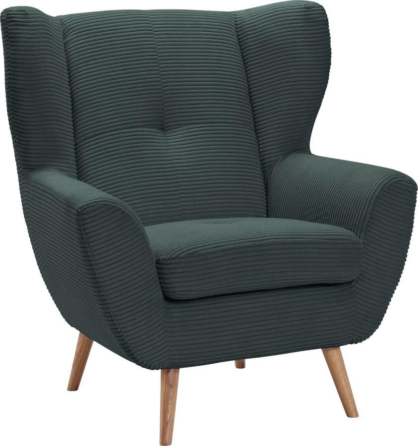 Exxpo sofa fashion Fauteuil ALVESTA oortstoel loungesofa met hoog zitcomfort gezellige rugleuning met knoopstiksels en hoge houten voeten in cord - Foto 4